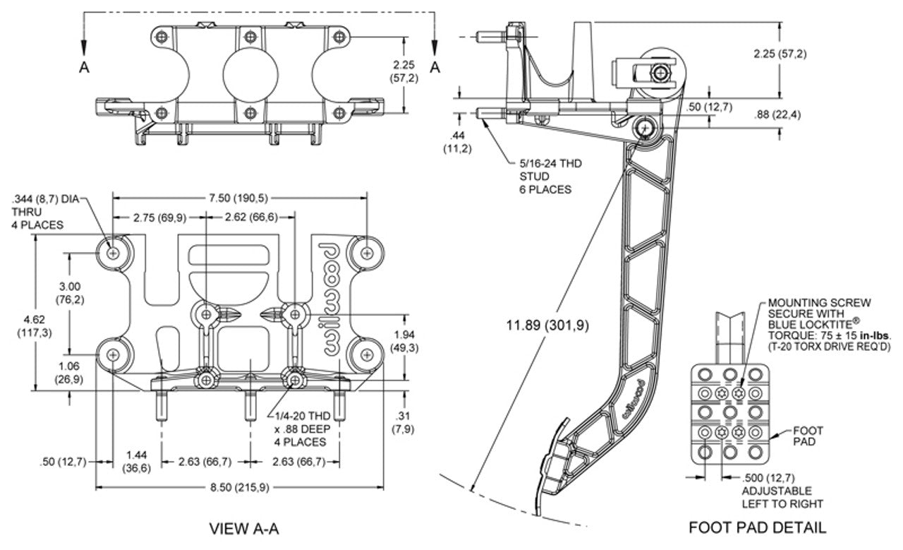 Wilwood Reverse Mount Pedals 6.25 to 1